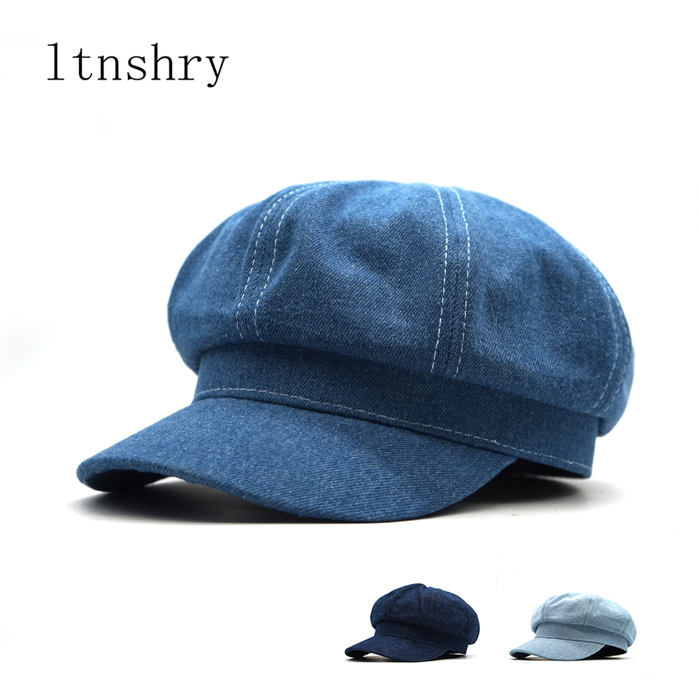 Dad Hat Cotton - Женский восьмиугольный берет, из денима, для